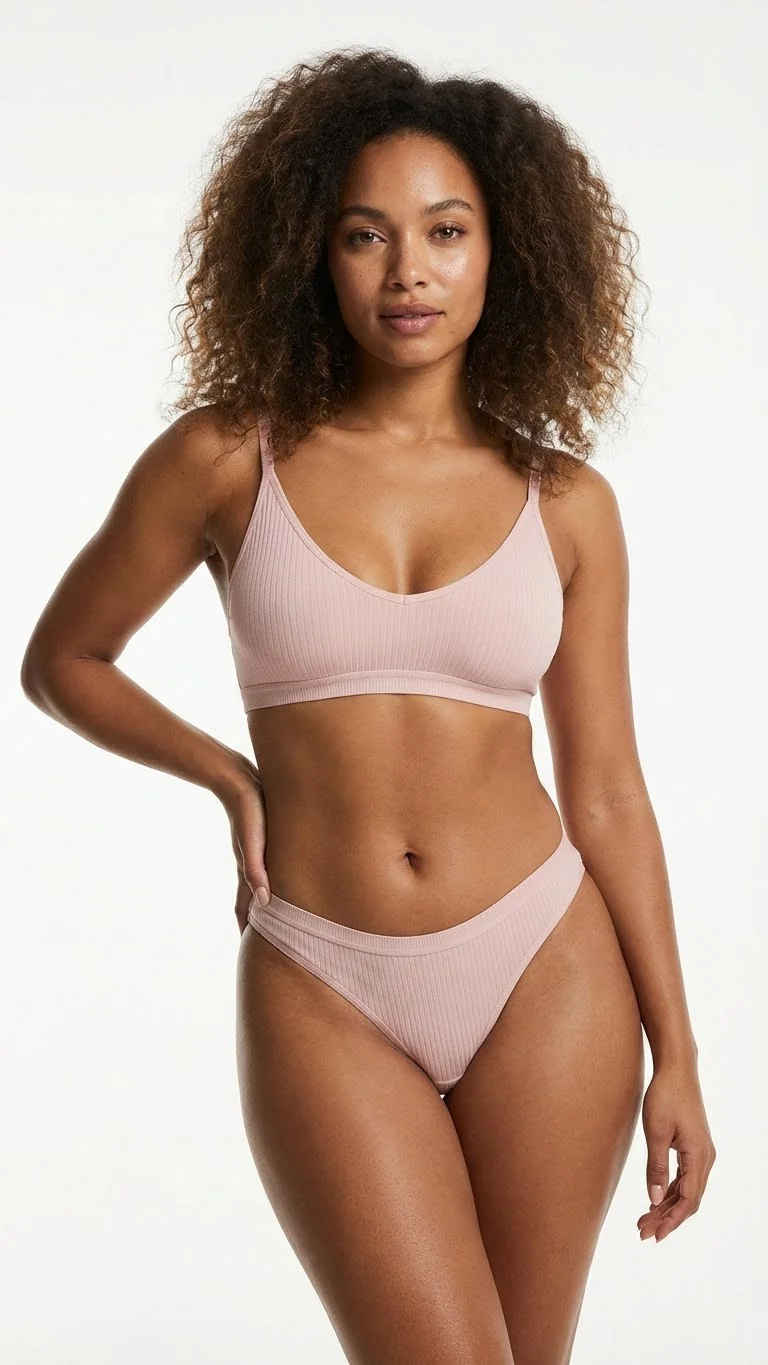 Fitilli (Ribbed) Ribana Tanga Baby Pink - Ön Görünüm